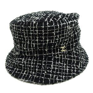 CHANEL Tweed Bucket Hat Size L Cotton Black